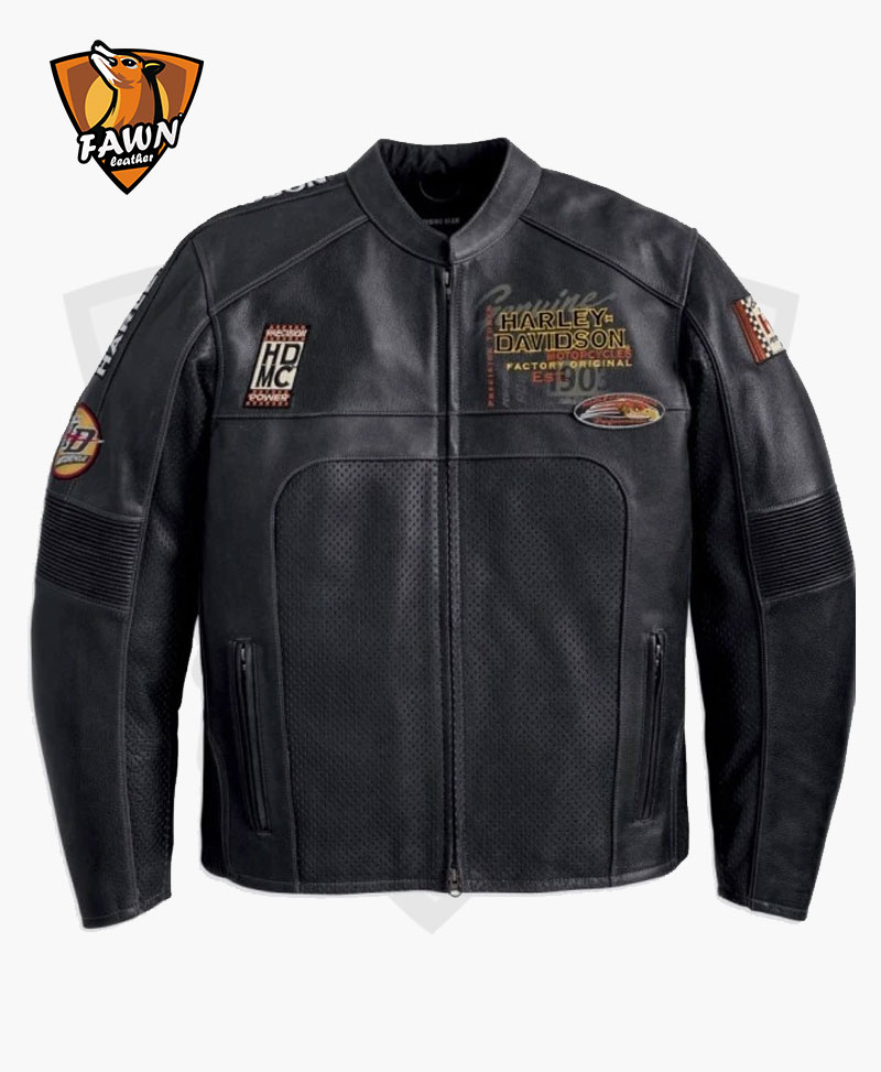 Mens Regulator Perforated Harley Davidson Leather Jacket - Fawnleathers