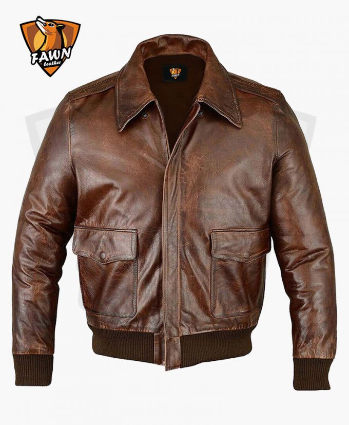 Brown Pilot Mens Leather Jacket with Fur | Fawn Leathers