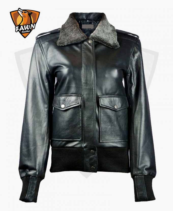 Shearling Women’s Leather Flight Jacket with Shearing Fawn Leathers
