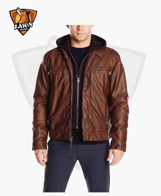 Men's Fashion Faux Lamb Leather Motorcycle Jacket Hoodie Coat