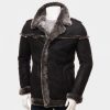 Men’s Black Shearling Leather Fashion Long Coat Men’s Black Shearling Leather Fashion Long Coat
