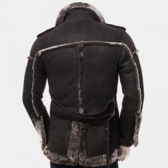 Men’s Black Shearling Leather Fashion Long Coat