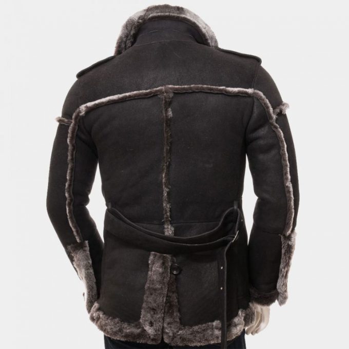 Men’s Black Shearling Leather Fashion Long Coat Men’s Black Shearling Leather Fashion Long Coat