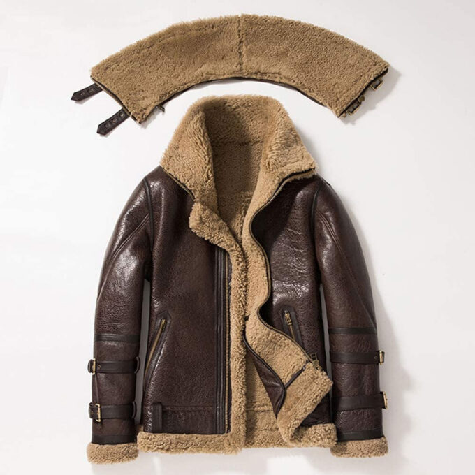 Short Sheepskin Double Collar Fur Men’s Leather Jacket