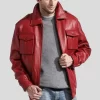 Men's Fashion Real Red Leather Bomber Jacket